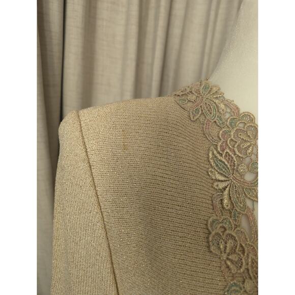 EL-Ana dress suit gold maxi knit metallic Sz L Virgin Wool & Rayon back split - Picture 7 of 11